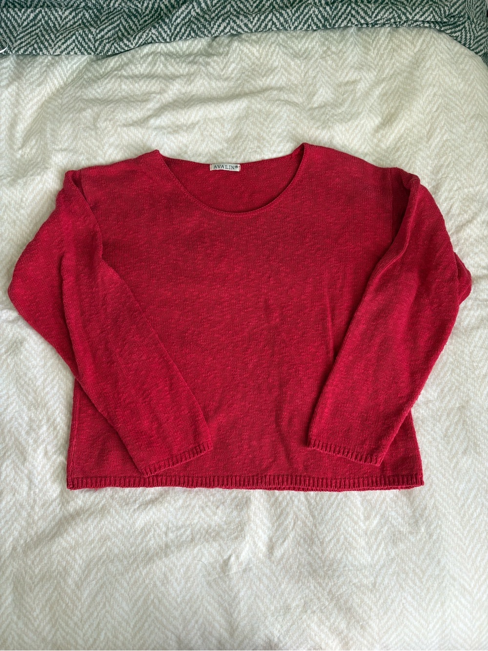 Red Cotton Crewneck Women's Sweater